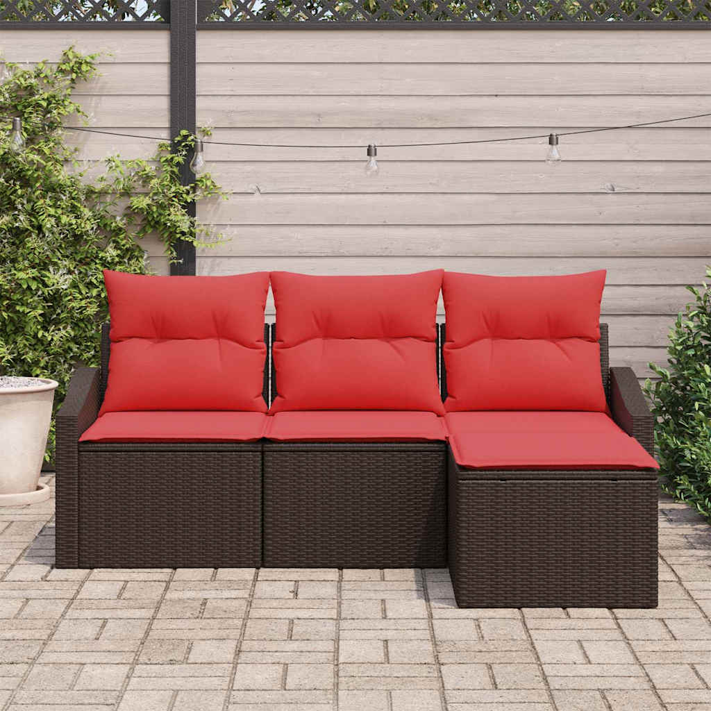 vidaXL Sofa Set with Cushions 4 pcs Black poly rattan