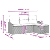 vidaXL Sofa Set with Cushions 4 pcs Black poly rattan