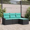 vidaXL Sofa Set with Cushions 4 pcs Black poly rattan