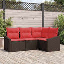 vidaXL Bankstel met kussen 4 pcs Zwart poly rattan