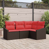 vidaXL Bankstel met kussen 4 pcs Zwart poly rattan