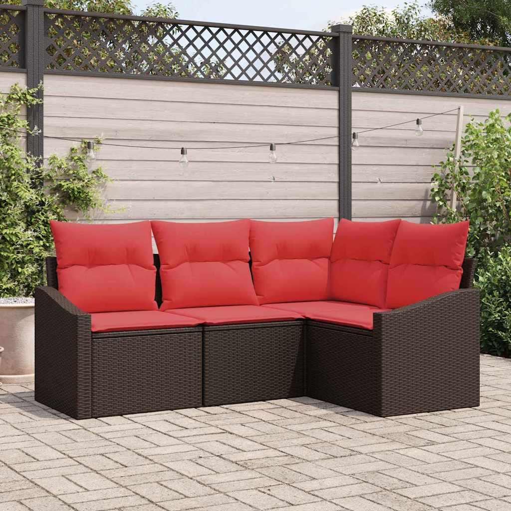 vidaXL Bankstel met kussen 4 pcs Zwart poly rattan