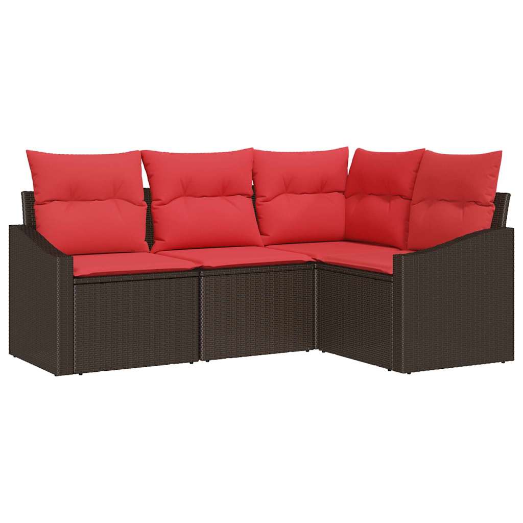 vidaXL Bankstel met kussen 4 pcs Zwart poly rattan