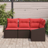 vidaXL Bankstel met kussen 4 pcs Zwart poly rattan
