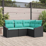 vidaXL Bankstel met kussen 4 pcs Zwart poly rattan