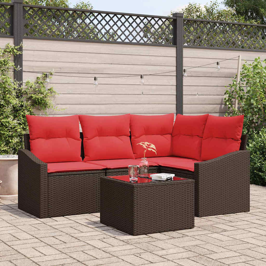 vidaXL Bankstel met kussen 4 pcs Zwart poly rattan
