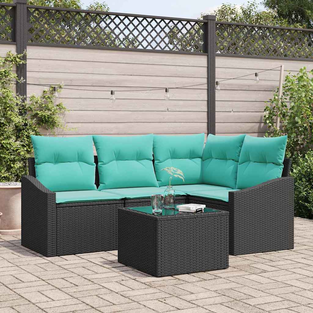 vidaXL Bankstel met kussen 4 pcs Zwart poly rattan