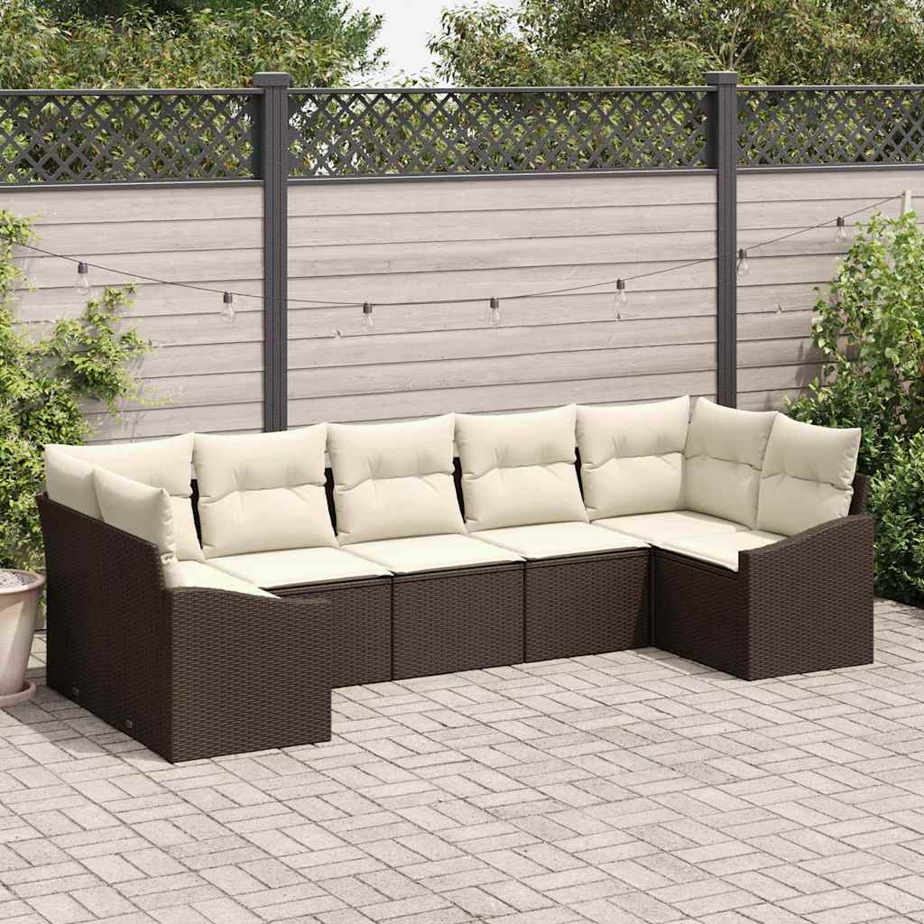 vidaXL Bankstel met kussen 7 pcs Zwart poly rattan