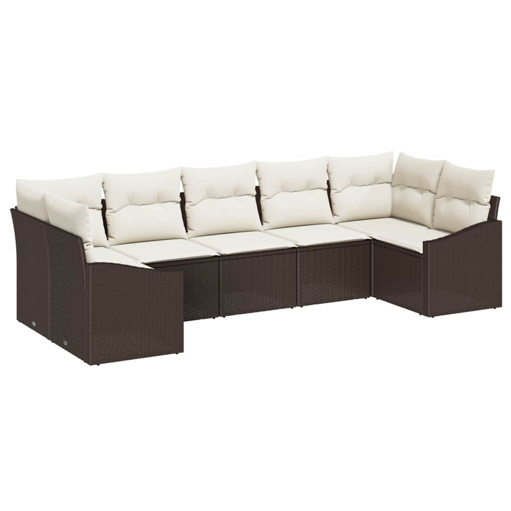 vidaXL Bankstel met kussen 7 pcs Zwart poly rattan