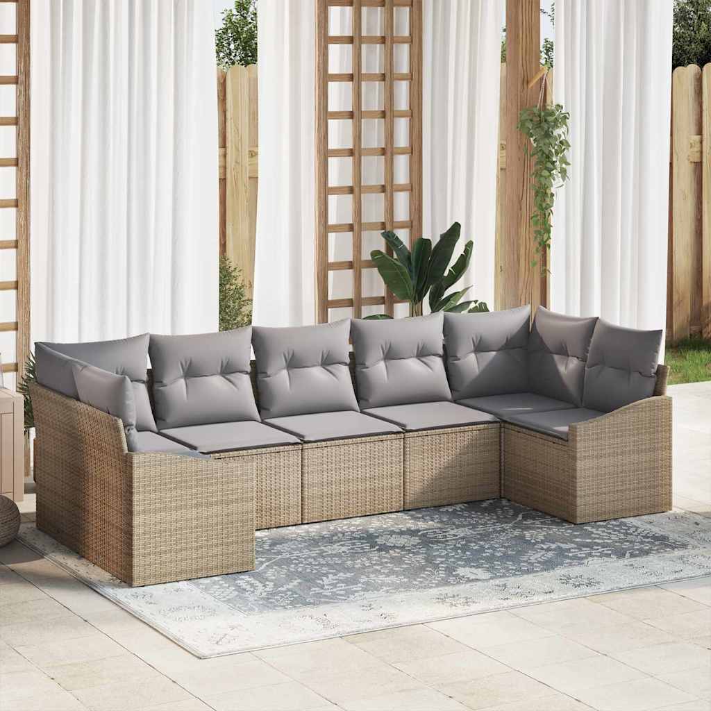vidaXL Bankstel met kussen 7 pcs Zwart poly rattan