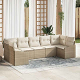 vidaXL Bankstel met kussen 7 pcs Zwart poly rattan