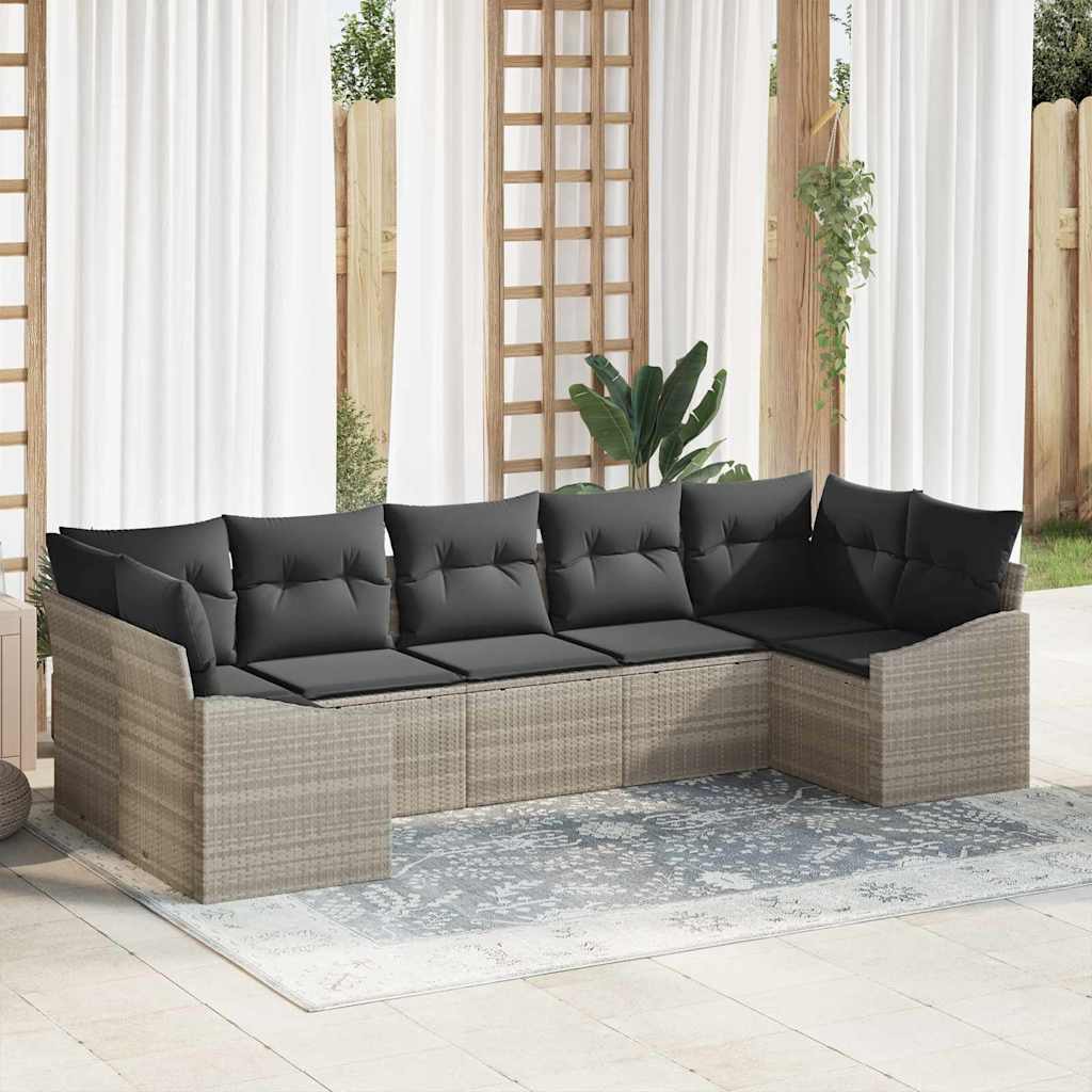 vidaXL Bankstel met kussen 7 pcs Zwart poly rattan