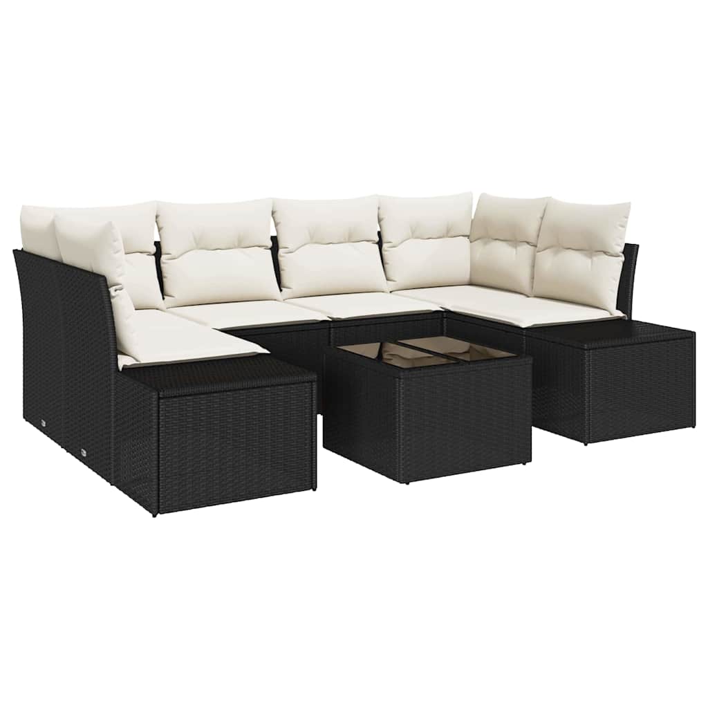 vidaXL Tuinbank Set met kussen 7 pcs Zwart poly rattan