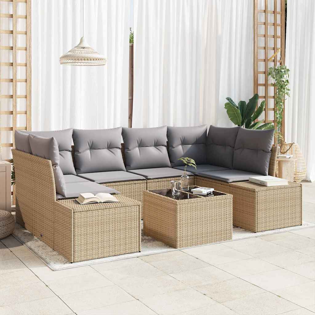 vidaXL Tuinbank Set met kussen 7 pcs Zwart poly rattan