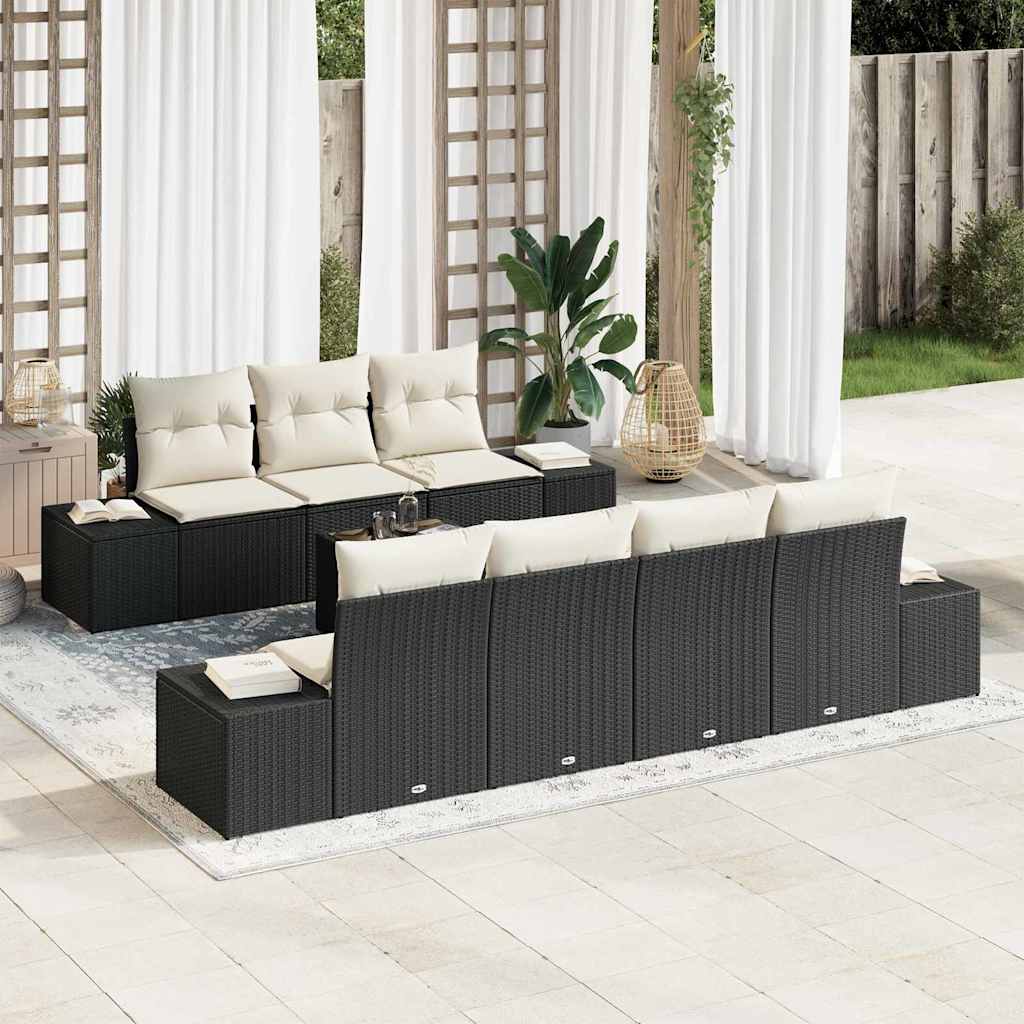 vidaXL Tuinbank Set met kussen 8 pcs Zwart poly rattan