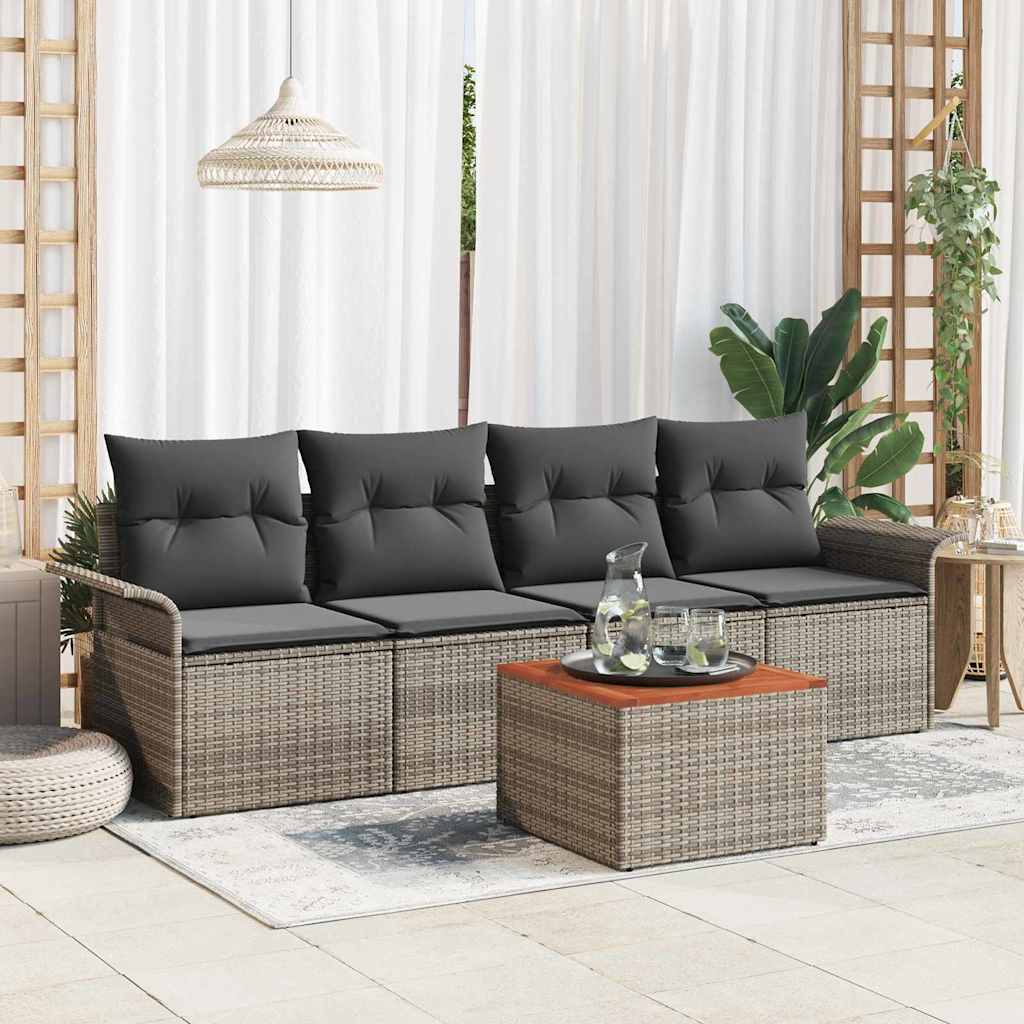 vidaXL Garden Sofa Set with cushions 5 pcs Black poly rattan