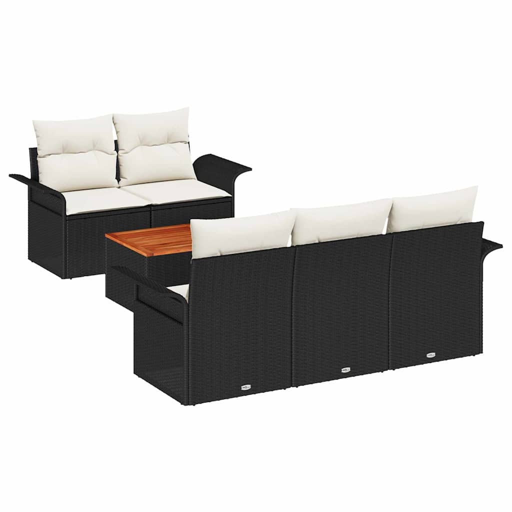 vidaXL Tuinbank Set met kussen 6 pcs Zwart poly rattan