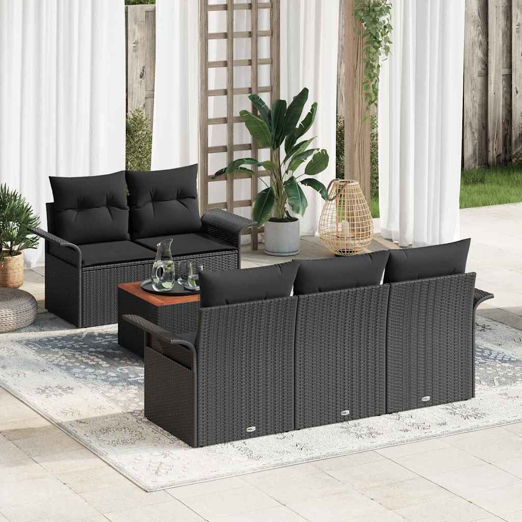 vidaXL Tuinbank Set met kussen 6 pcs Zwart poly rattan