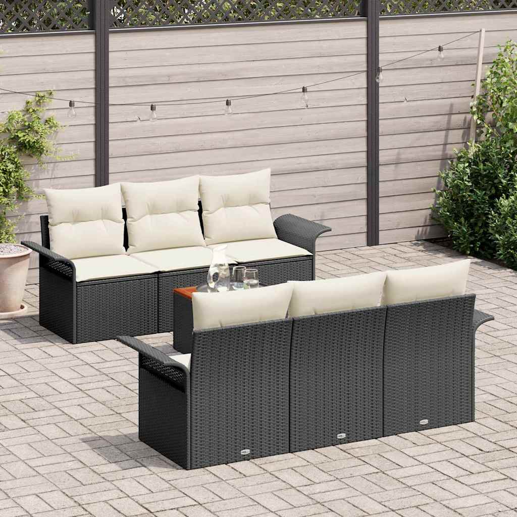 vidaXL Tuinbank Set met kussen 7 pcs Zwart poly rattan
