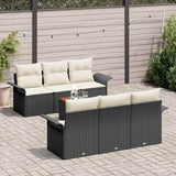 vidaXL Tuinbank Set met kussen 7 pcs Zwart poly rattan