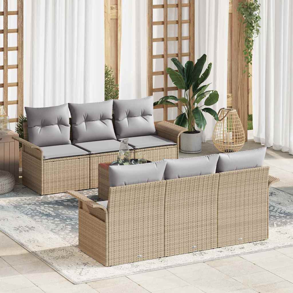 vidaXL Tuinbank Set met kussen 7 pcs Zwart poly rattan
