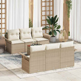 vidaXL Tuinbank Set met kussen 7 pcs Zwart poly rattan