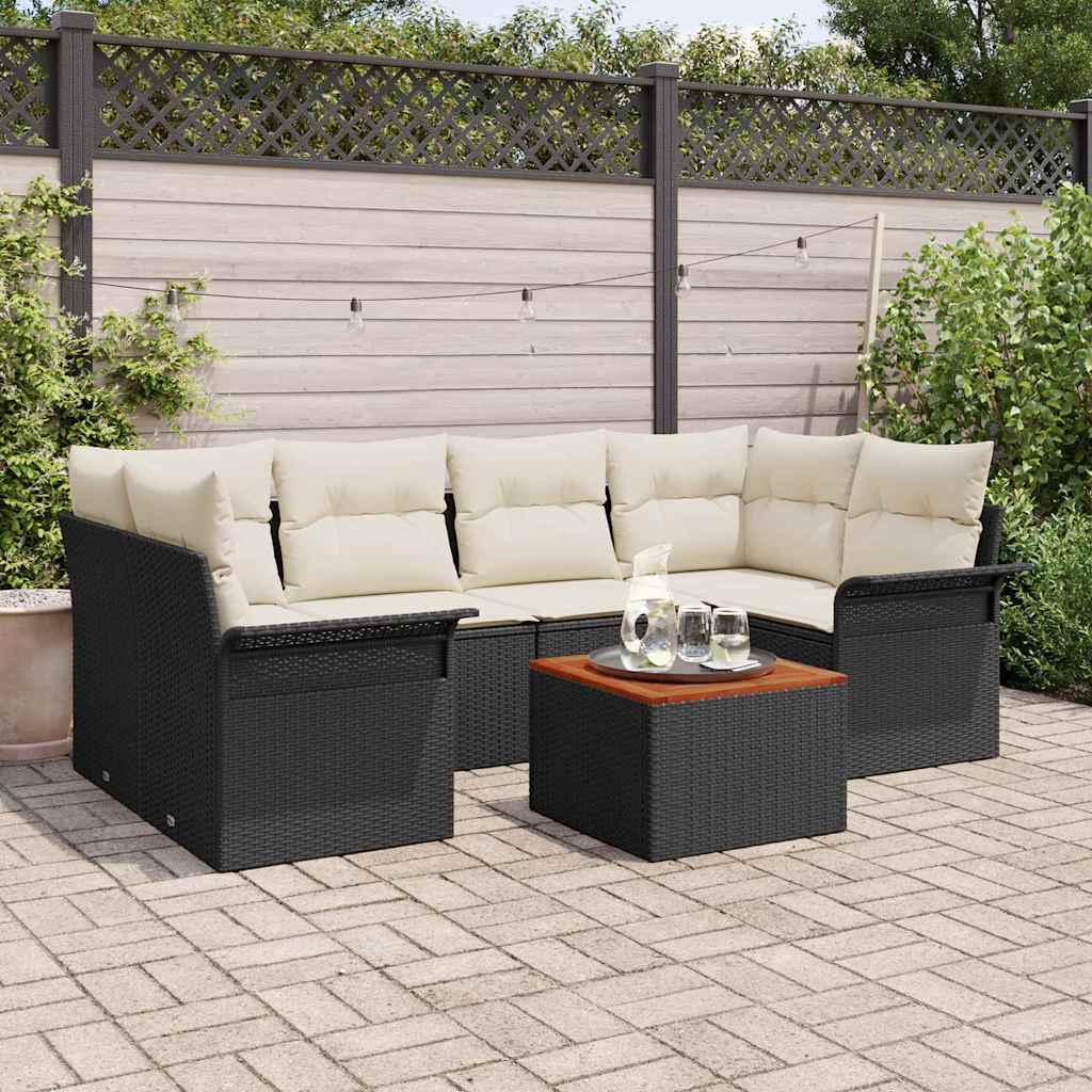 vidaXL Garden Sofa Set with cushions 7 pcs Black poly rattan