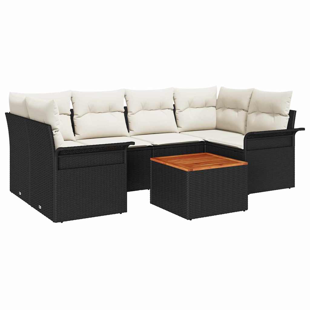 vidaXL Garden Sofa Set with cushions 7 pcs Black poly rattan