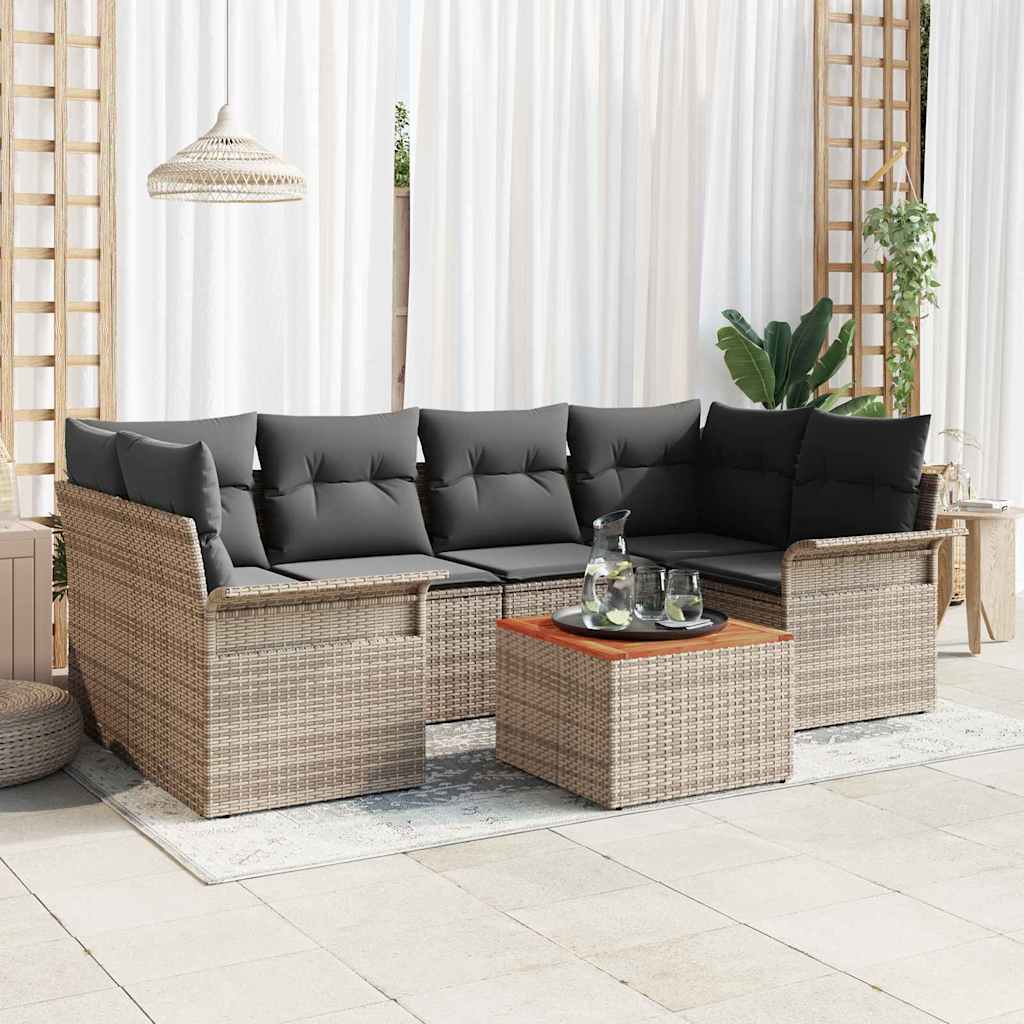 vidaXL Garden Sofa Set with cushions 7 pcs Black poly rattan