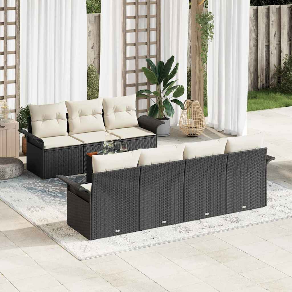 vidaXL Tuinbank Set met kussen 8 pcs Zwart poly rattan