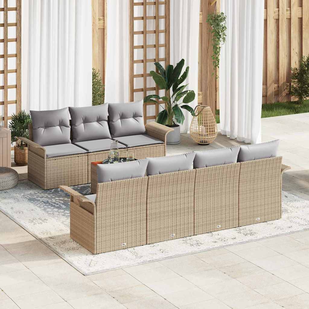 vidaXL Tuinbank Set met kussen 8 pcs Zwart poly rattan