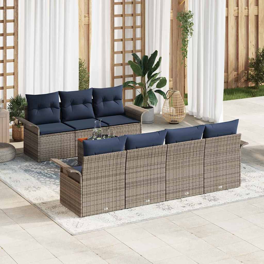 vidaXL Tuinbank Set met kussen 8 pcs Grijs poly rattan