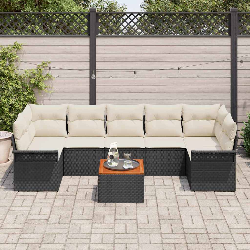 vidaXL Garden Sofa Set with cushions 8 pcs Black poly rattan