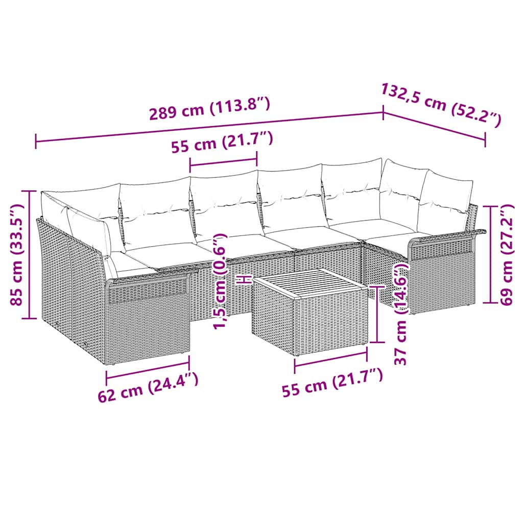 vidaXL Garden Sofa Set with cushions 8 pcs Black poly rattan