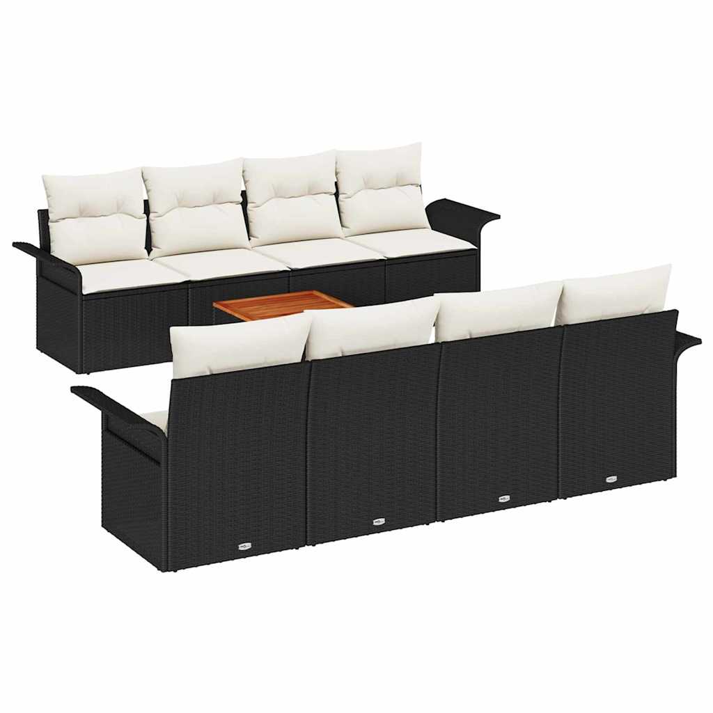 vidaXL Garden Sofa Set with cushions 9 pcs Black poly rattan