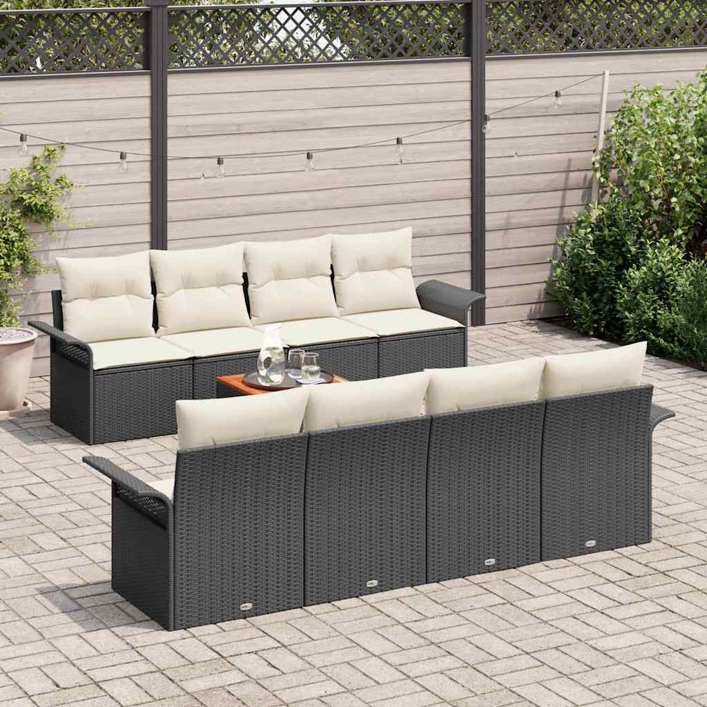 vidaXL Garden Sofa Set with cushions 9 pcs Black poly rattan