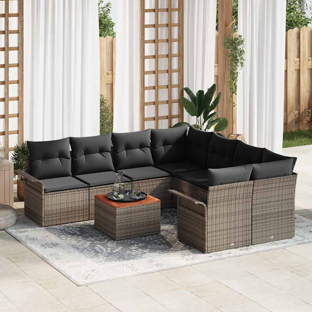 vidaXL Tuinbank Set met kussen 9 pcs Zwart poly rattan