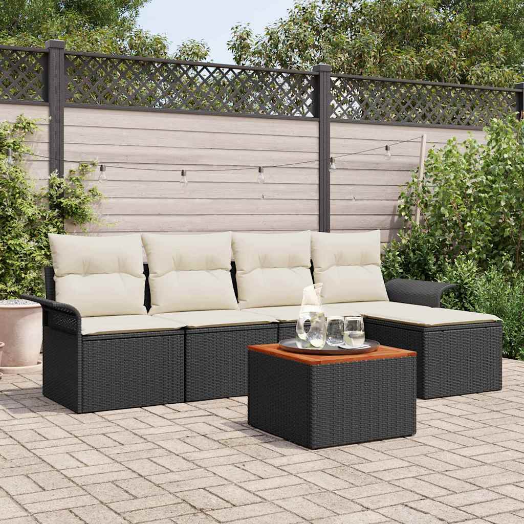 vidaXL Tuinbank Set met kussen 6 pcs Zwart poly rattan