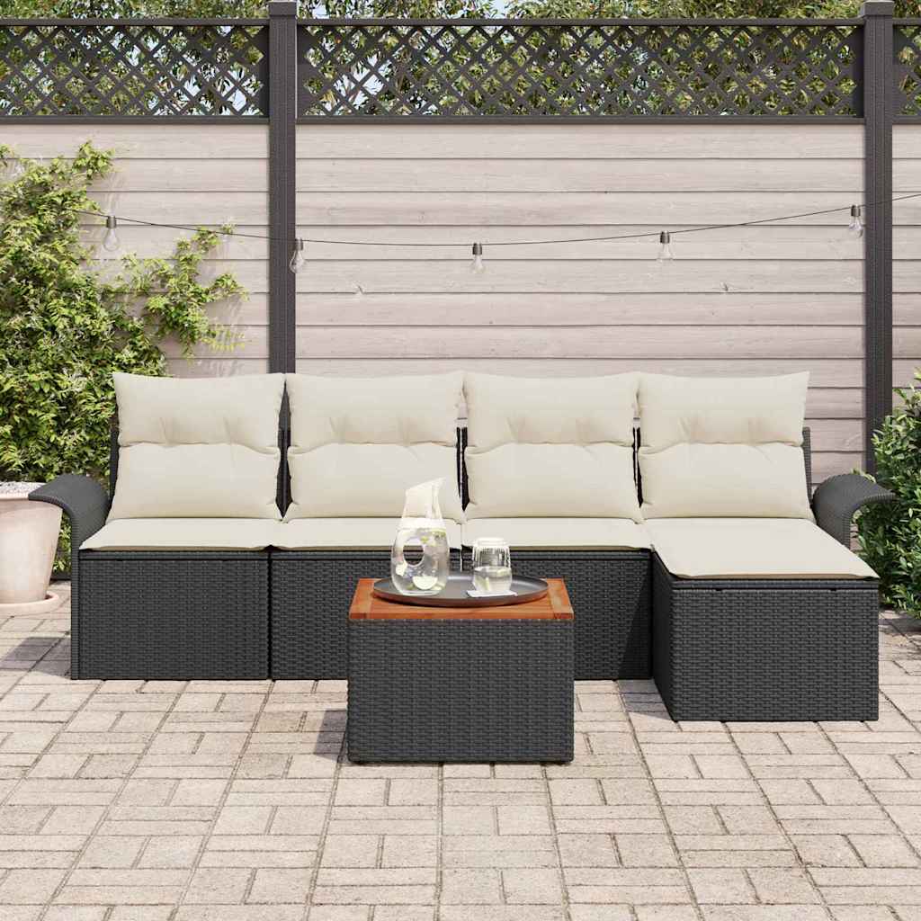 vidaXL Tuinbank Set met kussen 6 pcs Zwart poly rattan