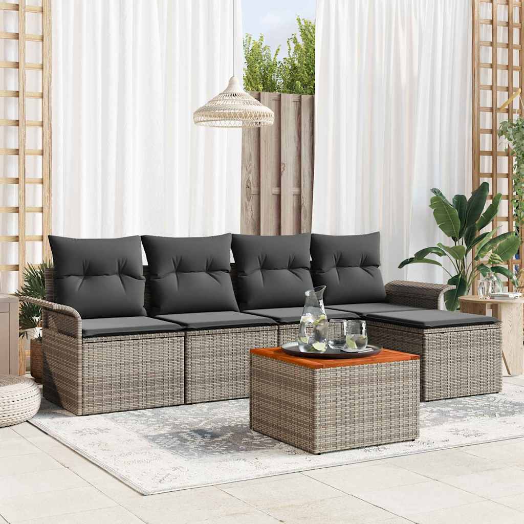 vidaXL Tuinbank Set met kussen 6 pcs Zwart poly rattan