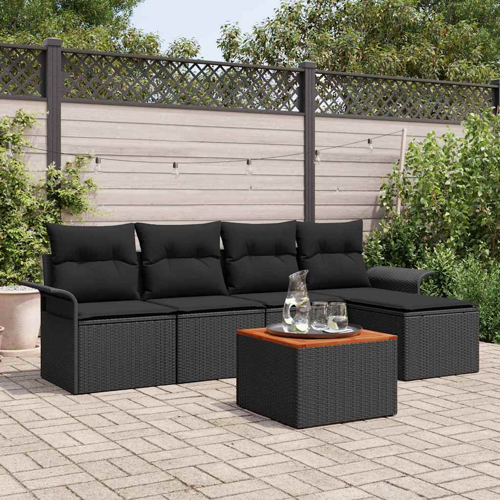 vidaXL Tuinbank Set met kussen 6 pcs Zwart poly rattan