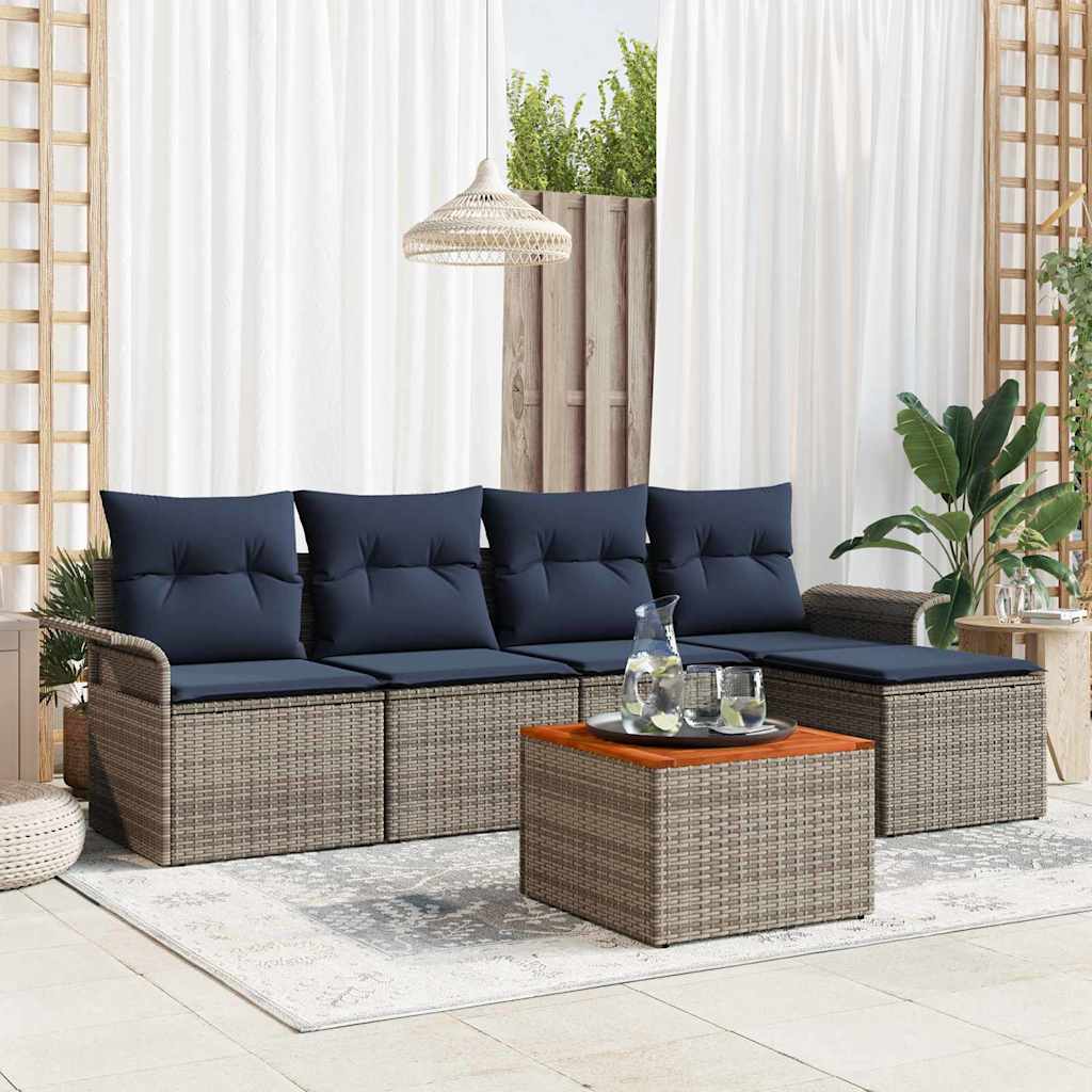 vidaXL Garden Sofa Set with cushion 6 pcs Grey poly rattan