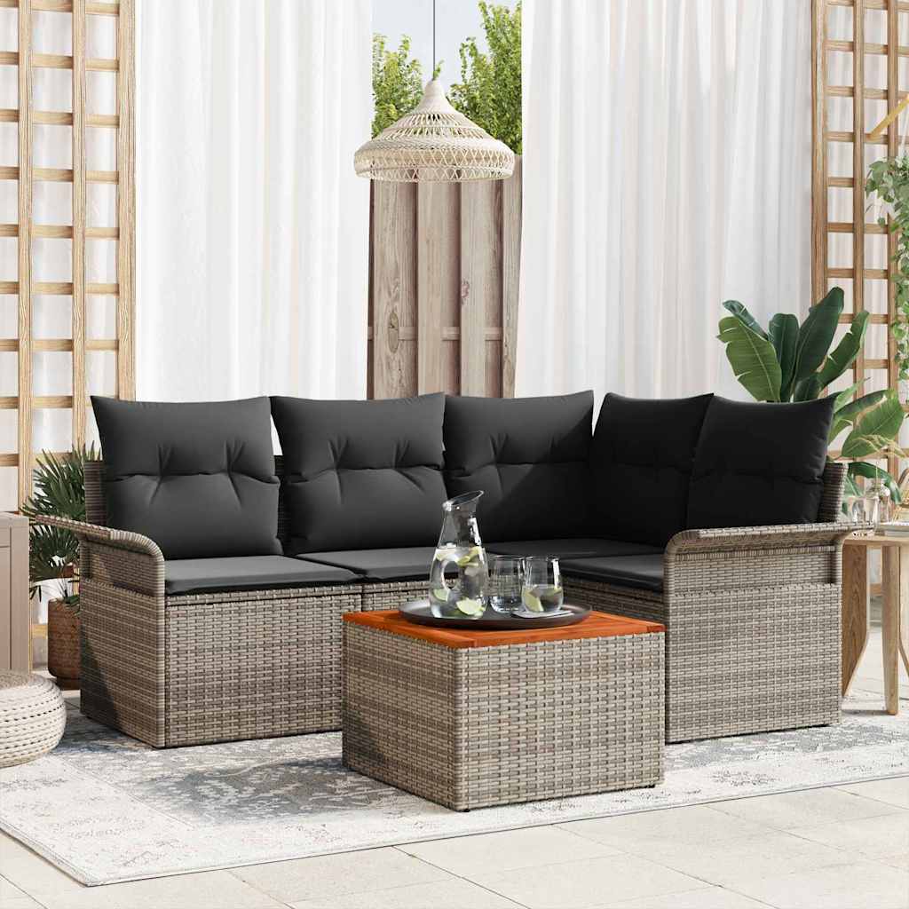 vidaXL Tuinbank Set met kussen 5 pcs Zwart poly rattan