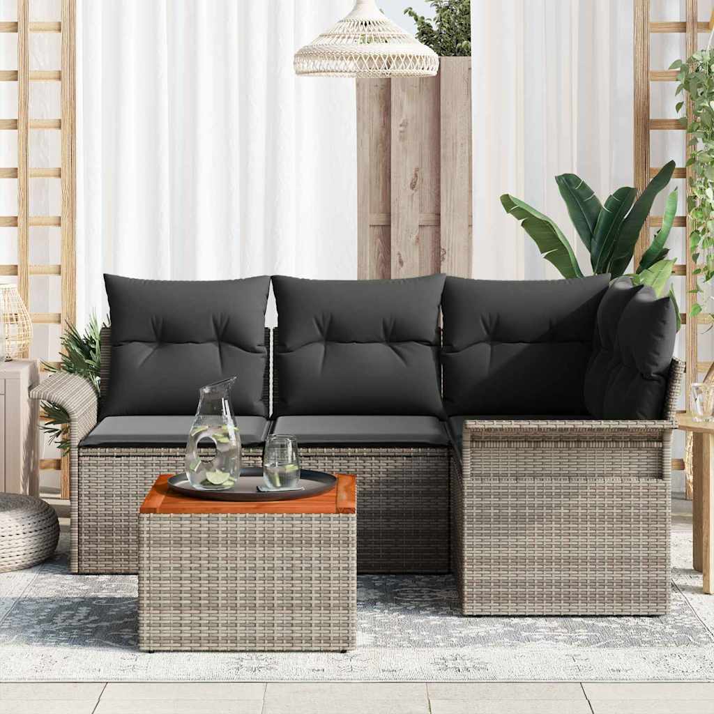vidaXL Tuinbank Set met kussen 5 pcs Zwart poly rattan