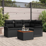vidaXL Tuinbank Set met kussen 5 pcs Zwart poly rattan