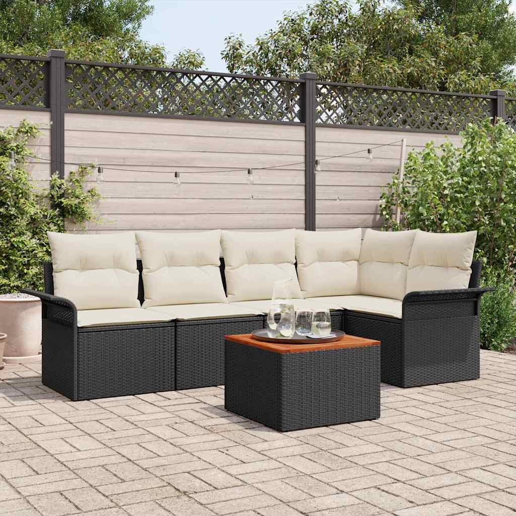 vidaXL Tuinbank Set met kussen 6 pcs Zwart poly rattan