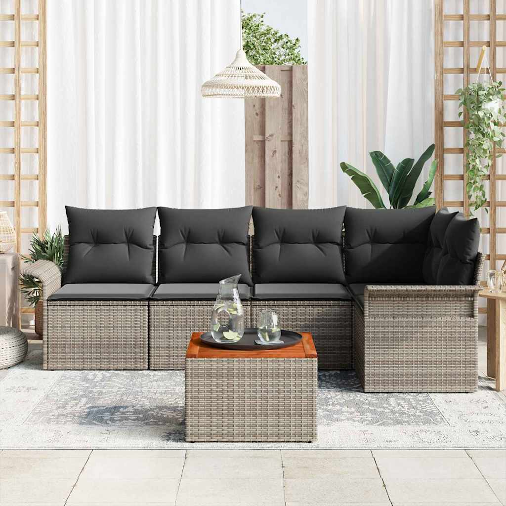 vidaXL Tuinbank Set met kussen 6 pcs Zwart poly rattan