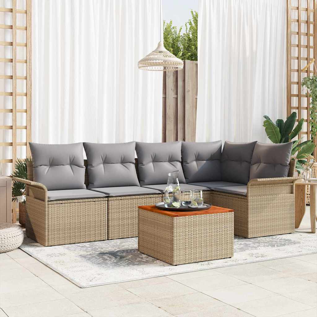 vidaXL Tuinbank Set met kussen 6 pcs Zwart poly rattan