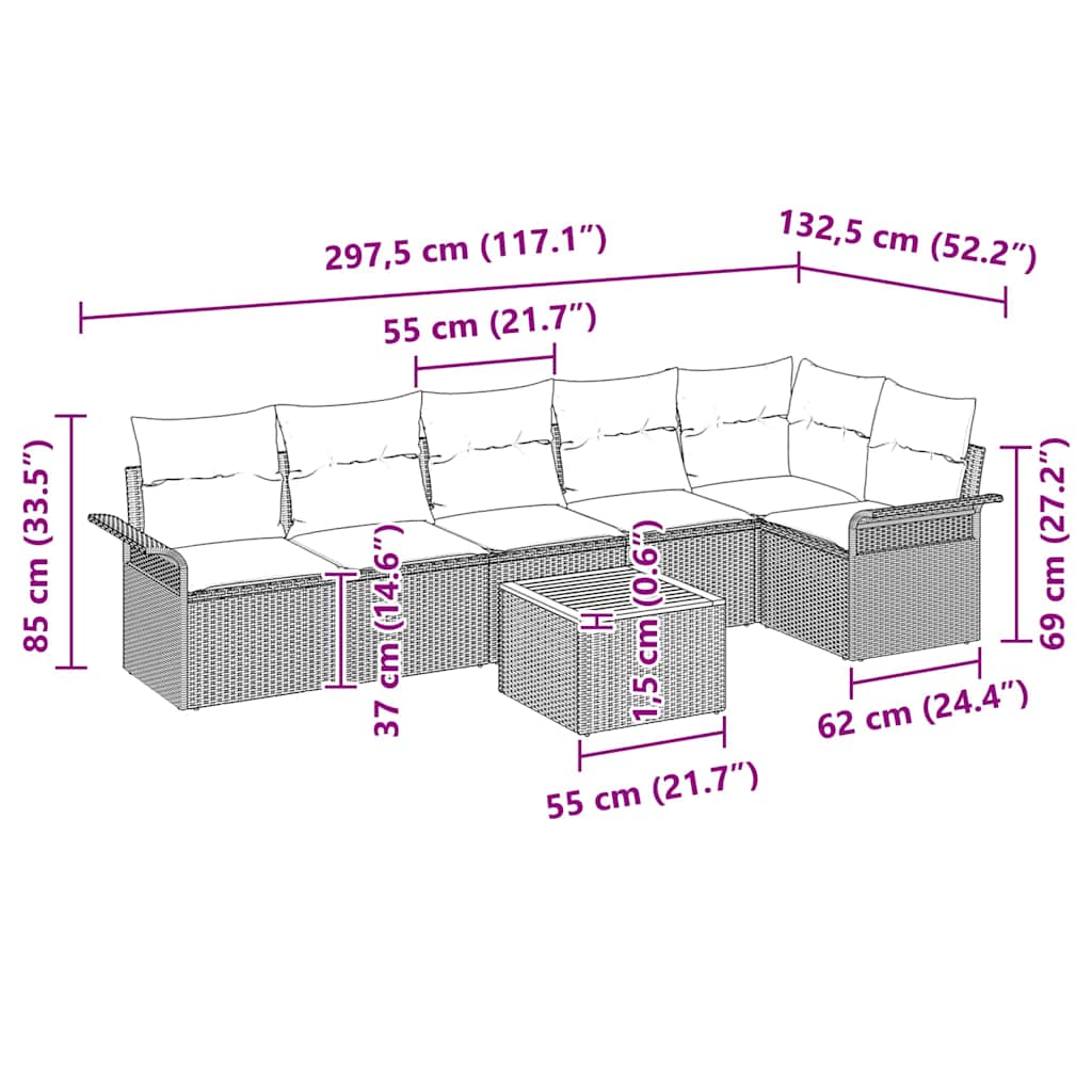 vidaXL Garden Sofa Set with cushions 7 pcs Black poly rattan