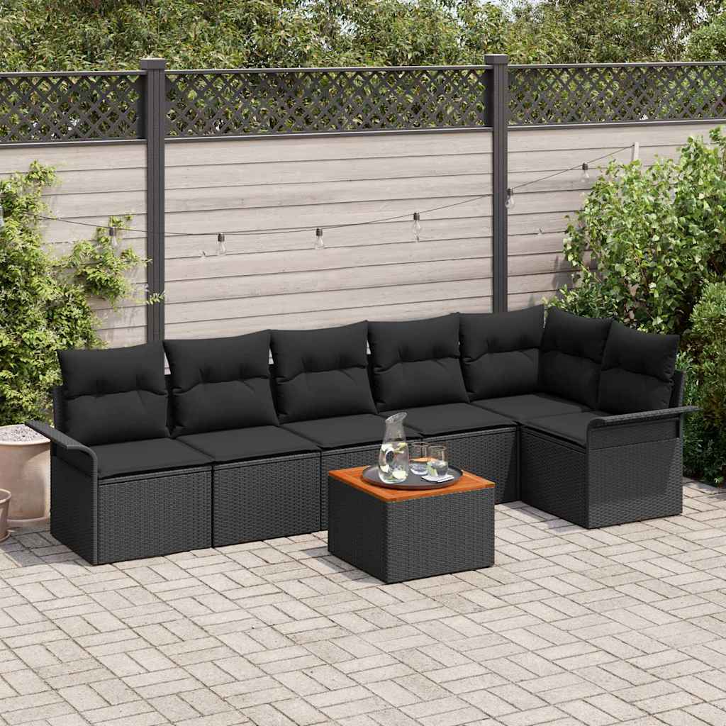 vidaXL Garden Sofa Set with cushions 7 pcs Black poly rattan